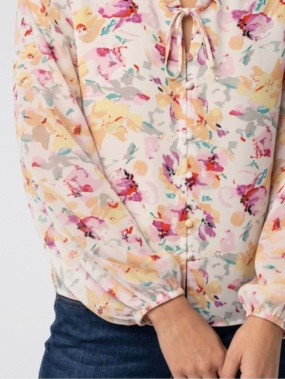 Floral Tie-Neck Blouse